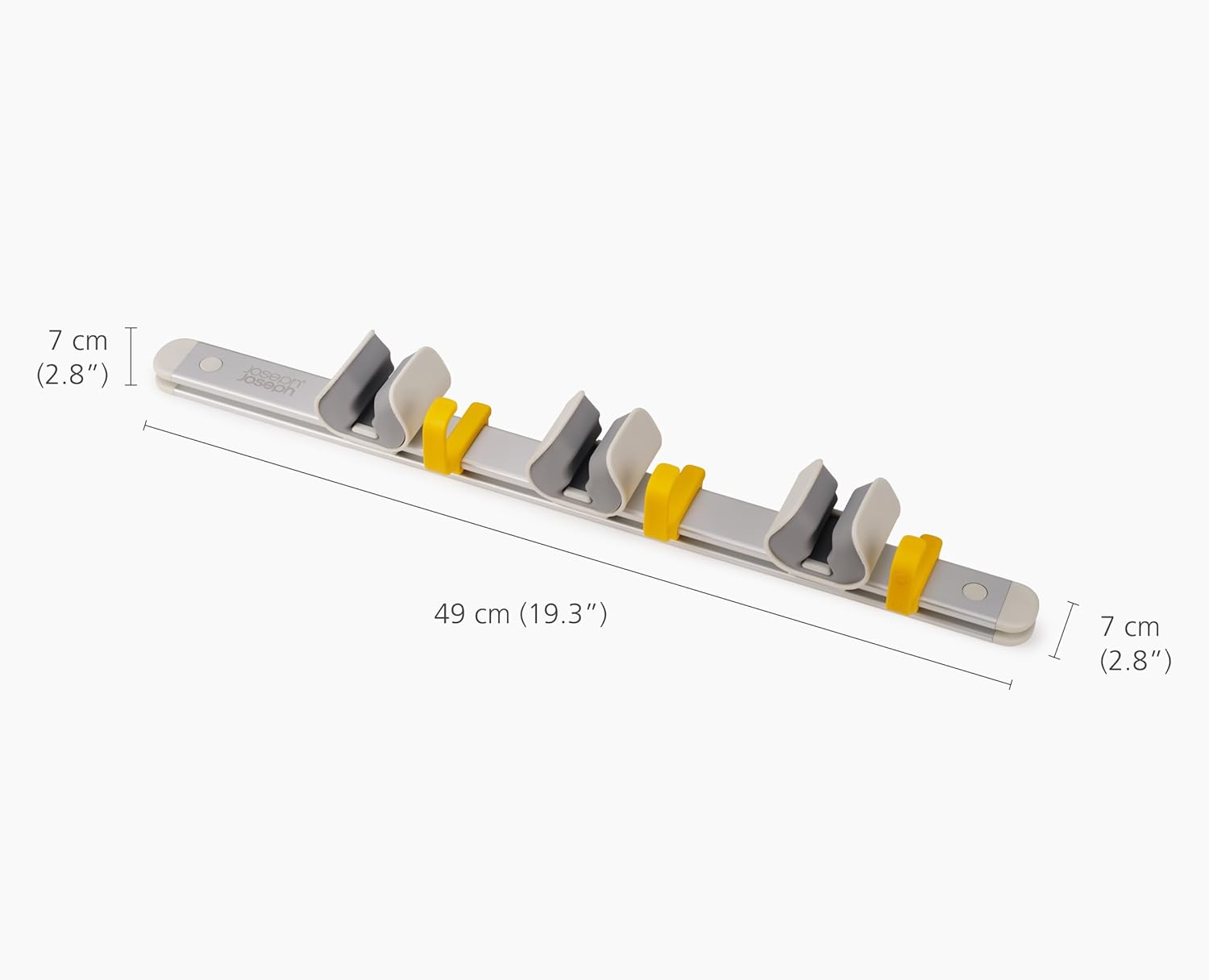 Joseph Joseph CleanTech Cleaning Utility Tool Storage Rail, Organizer Rack with 3 Adjustable Grips and 3 Hooks, Screws Included
