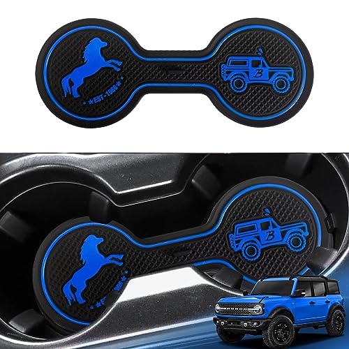 LSAUTO Car Cup Holder Coaster Compatible with Ford Bronco Offroad 2021-2025 Silicone Car Decorative Water Coaser Bronco Car Accessories (Blue)