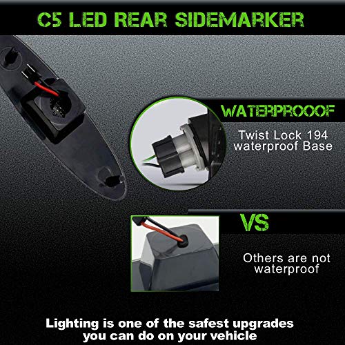 Slk-Lights C5 Red Led Rear Side Marker Fender Lights Better Than Oem Replacement For 1997-2004 Coupe Z06 Convertible Corvette Accessories (Smoked Lens) #TOP4