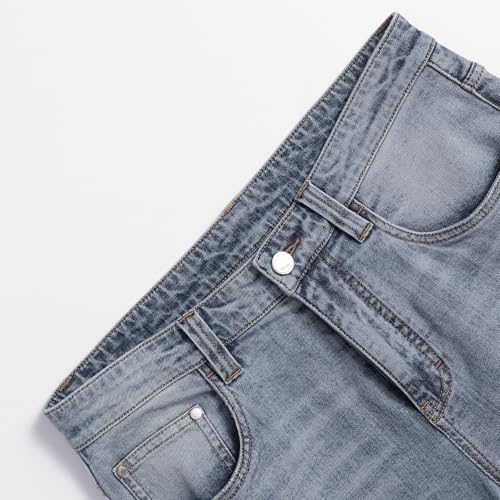 Men's Minimalist Clean Version Slim Fit Perforated Texture Wear-Resistant Micro Wide Straight Leg Denim Pants3