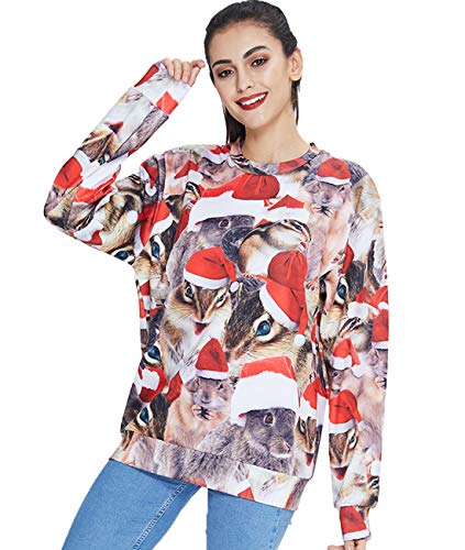 Idgreatim Unisex Ugly Christmas Crewneck Sweatshirt Novelty 3D Graphic Long Sleeve Sweater Shirt