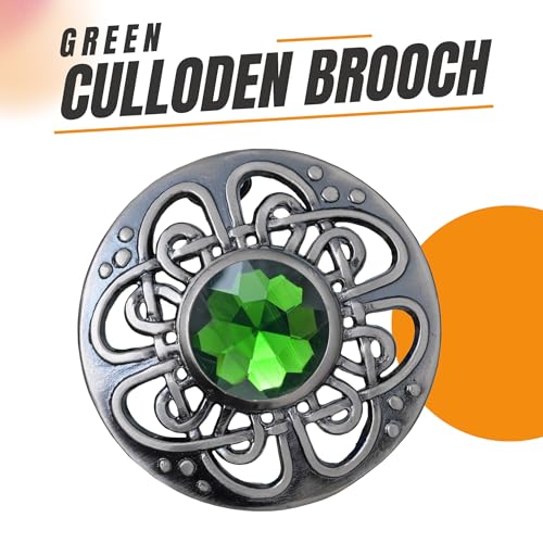 Image of Elegant Culloden Plaid Brooch - Scottish Kilt Fly Plaid Brooch Intricate Celtic Knot in Pewter with Gemstone 3-Inch Diameter - Ideal for Scottish Kilts & Formal Wear
