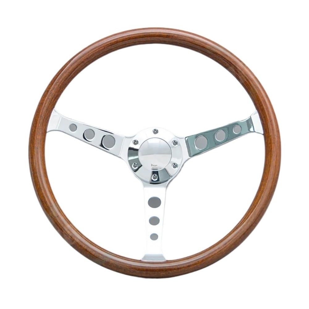 Volante Sportivo Auto,Volante da Corsa Volante universale da 15 pollici in stile legno, volante sportivo retrò for auto cromato