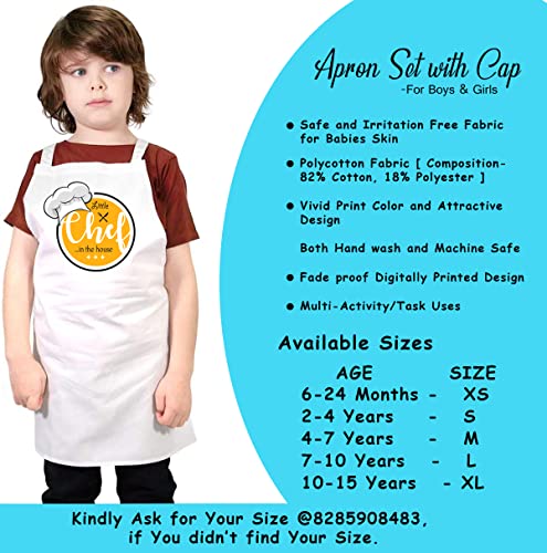 Image of Little Chef Polycotton White Chef Apron and Cap Costume for Babies /Kids Photoshoot, Cooking, Art & Craft, Fun Activities Etc.