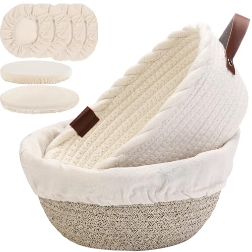 Aelfon Cotton Rope Banneton Bread Proofing Basket Set Oval & Round Sourdough Bread Basket with Cloth Liners and Covers – Handmade, Breathable Baskets for Artisan Baking