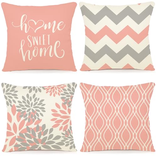 ZWJD Fodera per Cuscino Decorativa in Lino 50x50 Set di 4 Fodere per Cuscini Motivo Geometrico Fodere per Cuscini per Divano Camera da Letto Divano Cuscino per Esterno 50 x 50 cm