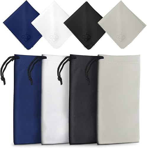 Yogo Vision Microfiber Glasses Pouch n Cloth 4 Set Protect Eyewear Smudges Dirt Ultra-Soft Lens Cloth Bags wDrawstrings