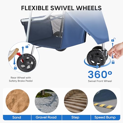 Image of NEWBULIG 3 Wheel Pet Stroller for Dogs and Cats, Foldable, Lightweight and Durable, Ideal for Small to Medium Pets, Includes Storage Basket and Cup Holders
