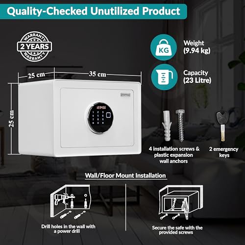 Image of Plantex 23 Litre Digital Safe Locker For Home /Minor Surface Marks from Transit /Handling Marks Only /Assured by Plantex - (White)