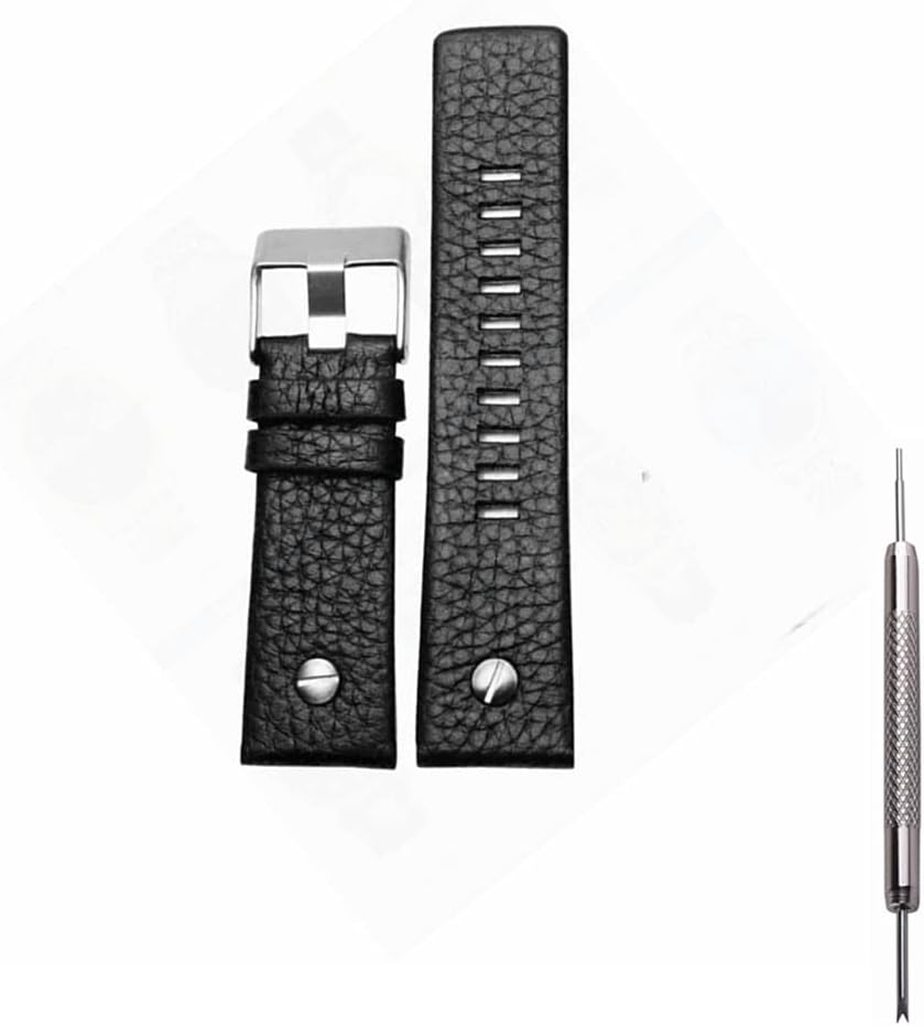 Adwoa Genuine Leather Replacement Straps Compatible for Men's 24mm 26mm 28mm Spring Bar Diesel Leather Watch Band Strap with Stainless Steel Buckle