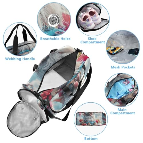 YETTASBIN Sport Travel Duffel Bag for Girls Boys, Summer Gnome Large Waterproof Weekender Overnight Bag, Detachable Shoulder Strap Gym Bag with Shoe Compartment & Wet Pocket4