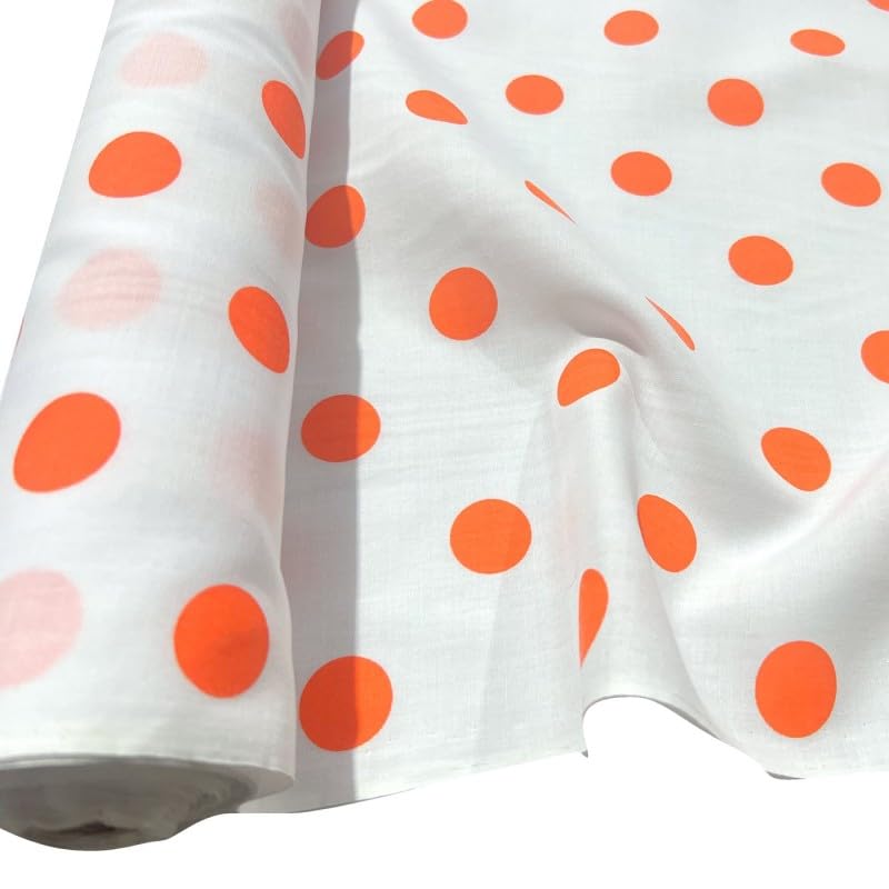 EU Fabrics Polka Dots Polycotton Fabric | Lightweight Material for Sewing | Ideal for Decor and Craft | Spotted Fabric by the Metre (Large Orange Spots on White Background, 1 Metre x112cm) — image 1