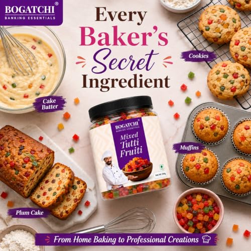 Image of BOGATCHI Mixed Tutti Frutti 200g with Free Measuring Spoon | Multicolor Cake Decoration Sprinkles | Ideal for Cakes, Cookies, Ice Cream, Desserts & Baking | Delicious Fruit Flavored Toppings
