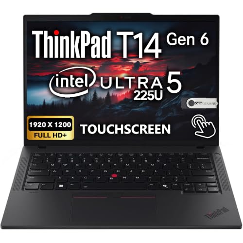 Image of Lenovo ThinkPad T14 Gen 6 Touchscreen AI Business Laptop 14 inch FHD+ Display, Intel Ultra 5 225U, 64GB DDR5 RAM, 2TB SSD, 5MP FHD Webcam, Fingerprint, Backlit KB, Wi-Fi 6E, 2 Thunderbolt 4 - Black