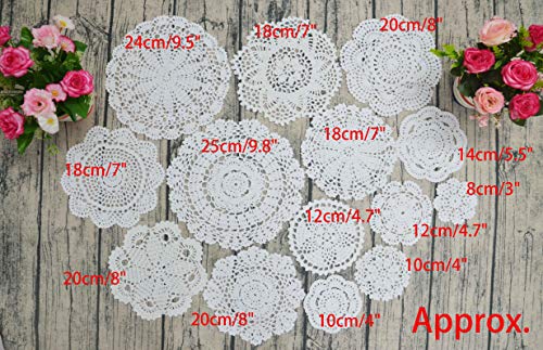 TOSEEY 14Pcs 100% Cotton Hand Crochet Doilies 3-10 inches Round White Beige Vintage Wedding Tea Party(White) - Thumbnail 6