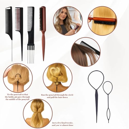 Set profesional de 14 peines para peinado y separación de cabello miniatura 5