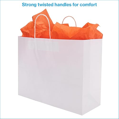 Miniatura 2 de SSWBasics Bolsas de papel grandes con asas - Bolsas de compras de papel kraft blanco, caja de 100, ideal para venta al por menor y regalos, embalaje