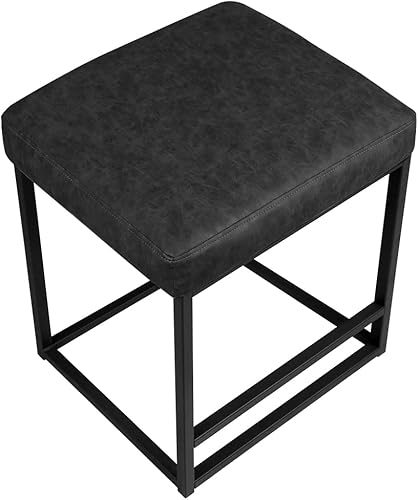 Miniatura 5 de Juego de sillas de comedor de metalcuero, sillas tapizadas con respaldosillas industriales vintage (4, taburetes tapizados altos B, negro, 19.7 x