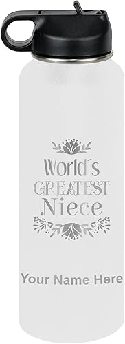 Miniatura 49 de LaserGram Personalized Water Bottle, World's Greatest Niece, Stainless Steel Double Wall Vacuum Insulated with Flip Top Straw, Custom Engraved Gift