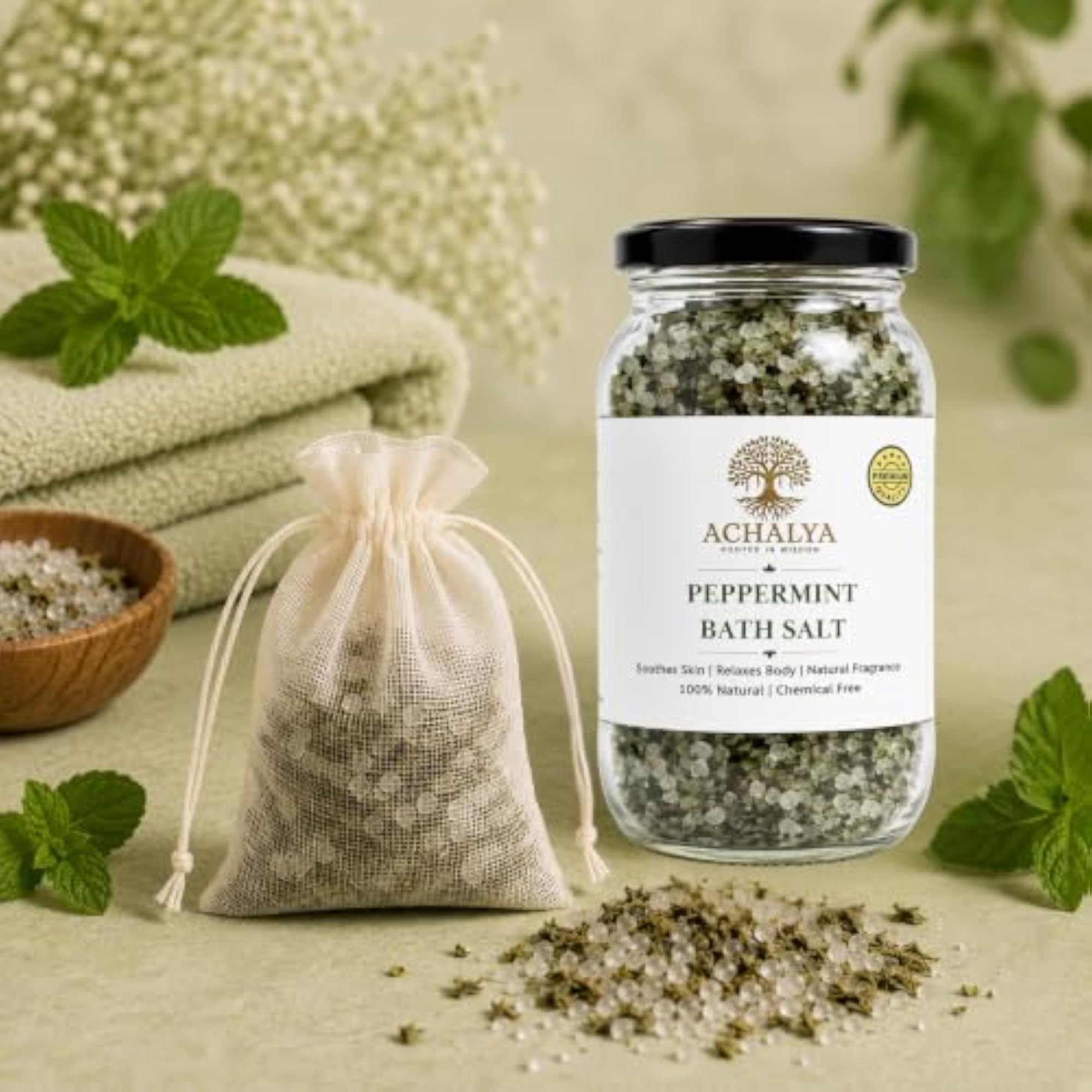 Peppermint Bath Salt with Pure Peppermint Oil, 300g