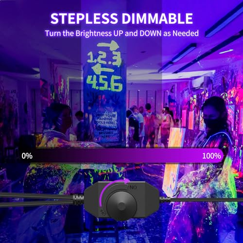 Image of Dimmable Black Light Strip Kit 66ft /20M 1200 LEDs, 12V Flexible Blacklight Fixtures, 385nm-400nm, Black Light LED Strip for Glow Party Fluorescent Poster Halloween Indoor Bedroom Decor, Non-Waterproof