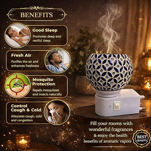 Image of Electric Kapoor Dani with Auto Cut Off | Ceramic Electic Camphor Burner | Multipurpose Incense Aroma Dhoop Dani | Camphor Burner Diffuser | Electrical Night Lamp for Home, Office