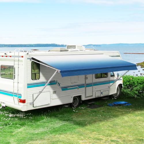 Image of Kohree 16FT RV Awning Fabric Replacement, 19.5oz, Fabric 15'2 inch, Blue Fade