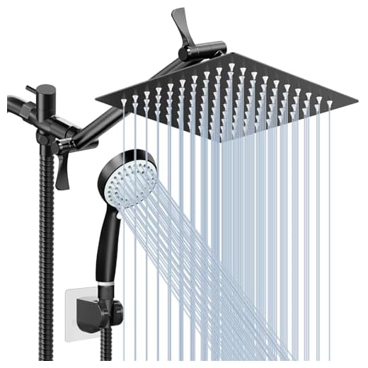 Koeka Matte Black High Flow Stainless Steel Shower Hand with Powerful Spray Long Hose, High Pressure 5-Setting Handheld Showerhead, Rainfall Showerhead with Height/Angle Adjustable Extension Arm Combo