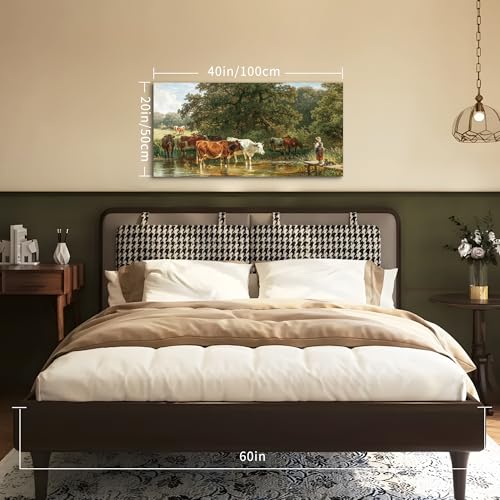 SERIMINO Landscape Wall Art Vintage Decor, Animal Cow Canvas Prints, Forest Grazing Cattle Aesthetic Pastoral Paintings, Rustic Farmhouse Wall Decor Living Room Bedroom, 20x40 Inch