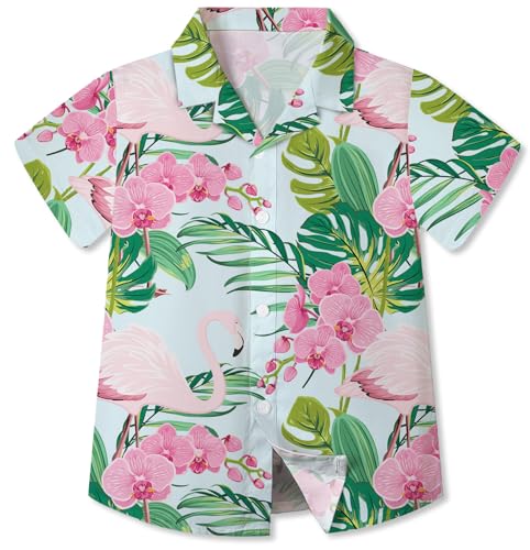 Image of Betusline Girls' and Womens' Hawaiian Shirt Blouse Button Down Beach Shirts | Casual breathable and comfortable Short Sleeve V-Neck Floral Tropical Blouse