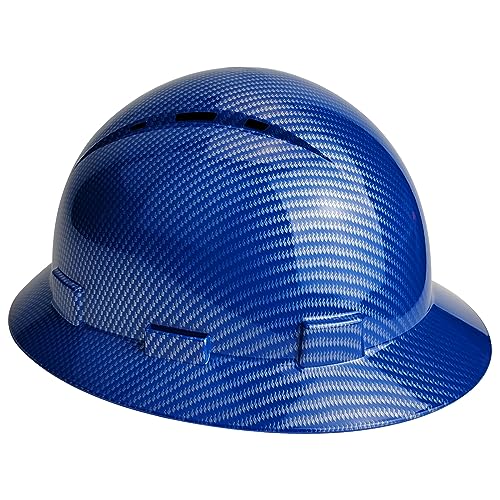 TOKISHI Full Brim Hard Hat - OSHA Safety Helmet Durable Lightweight Carbon Fiber Hard Hat for Construction 6-Point Ratchet Suspension Protective Gear for Men and Women (Brilliant Blue Standard)