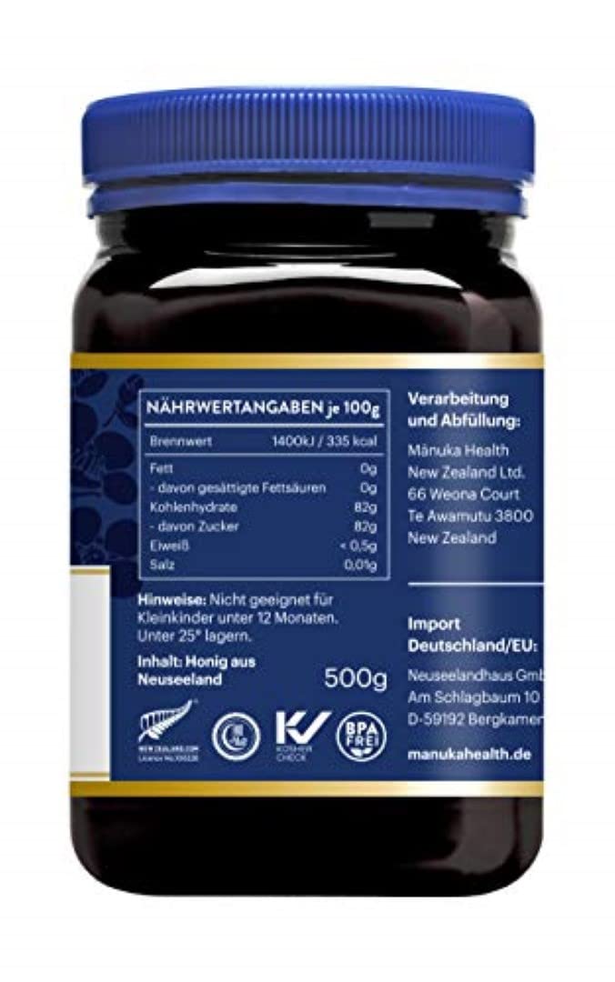 Manuka Health Manuka Honig MGO 250+ 500 g 100% Pur aus Neuseeland zertifiziertem Methylglyoxal Gehalt