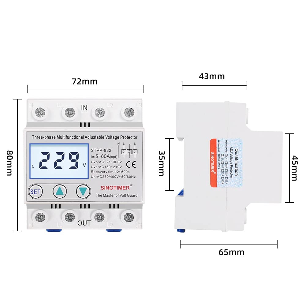 Disjoncteur,Disjoncteur Différentiel Trois industrielle phase AC 380V 80A Réglable Surtension Protecteur de récupération automatique Plus de sous-tension Potective périphérique (Size : 50A)