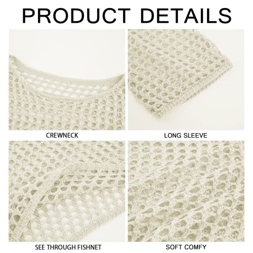Womens Fishnet Crochet Crop Top Sexy Long Sleeve See Through Hollow Out Mesh Bikini Cover Ups4