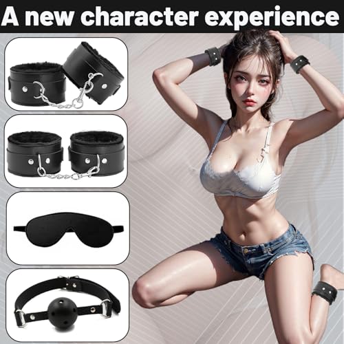 BDSM Restraint Toy Kit 10 Piece Sex Bondage Handcuffs Ankle Cuffs - Image 3