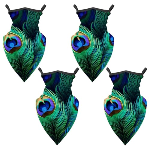 4 Pack Peacock Feather Neck Gaiter, Cooling Breathable Face Mask UV Protection Scarf Hiking Bandana for Men/Women