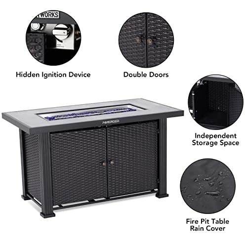 44" Propane Fire Pit Table, 50000BTU Rectangle Fire Table with Cover & Rain Cover, Sturdy Steel and Iron Fence Surface, CSA Safety Certified, Companion for Your Garden