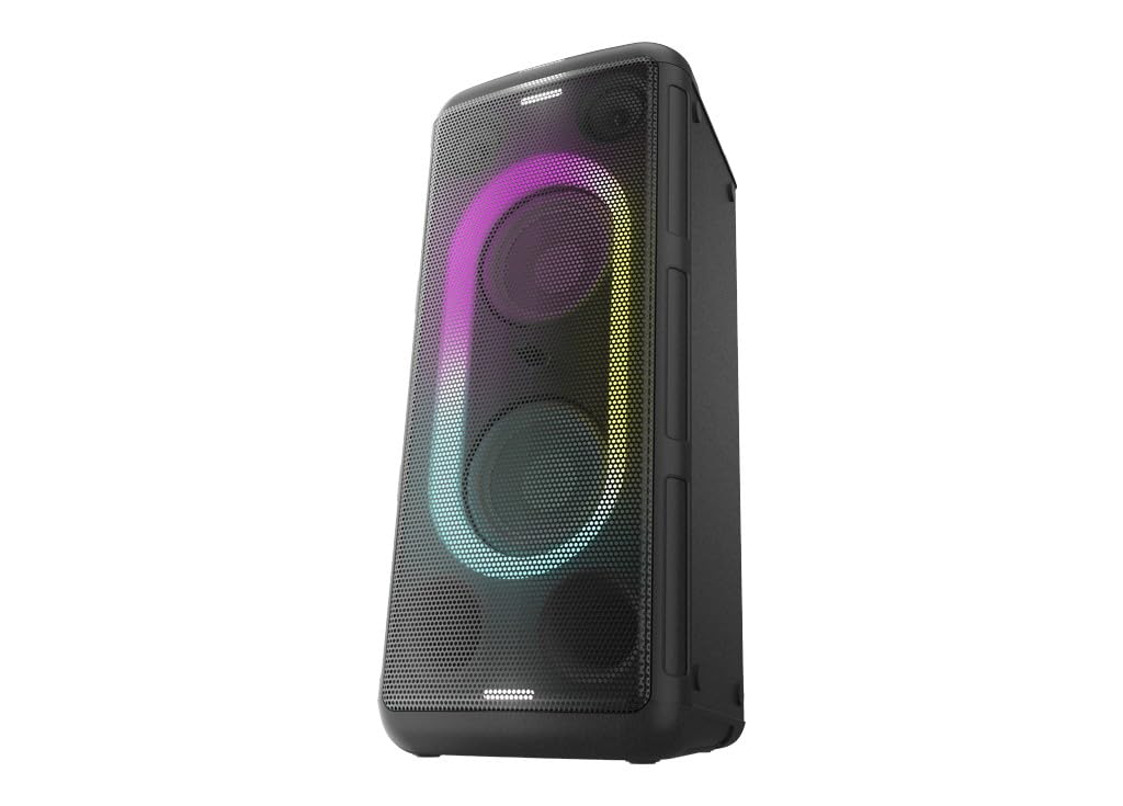 Panasonic SC-TMAX45E-K Głośnik z systemem audio o dużej mocy z Bluetooth, 1000 W, wbudowane światła, USB, wejście optyczne do telewizora, wejścia gitarowe i mikrofon do karaoke, czarny
