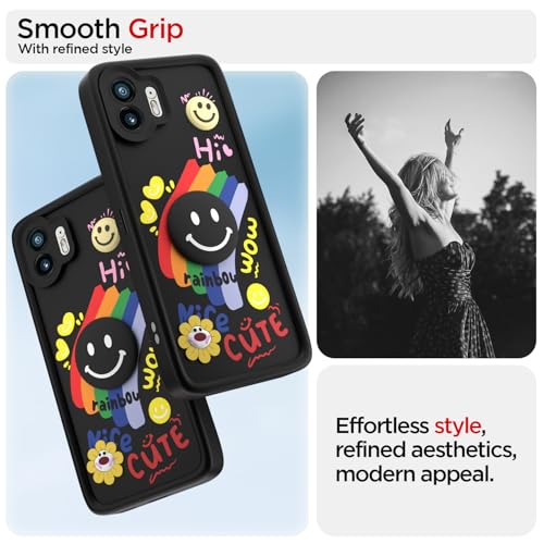 Image of Pikkme Back Cover for Nothing Phone 2 | Soft Silicone| Cute Rainbow Smile & 3D Cartoon Flower Design | Shockproof Raised Camera Protection Bumper Case (Black)