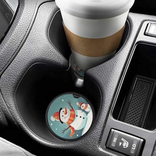 Portavasos de madera para coche con diseño navideño de muñeco de nieve miniatura 6