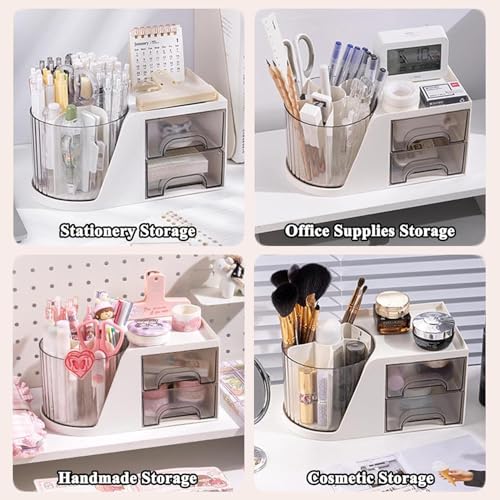 Image of KREPS Makeup Brush Holder with Lid,360 Rotating Makeup Organizer, Nail Polish Perfume Lipstick Pen-Pencil Paint Brush Stationary Organizer, Multifunctional Dressing Table Storage (Off White)