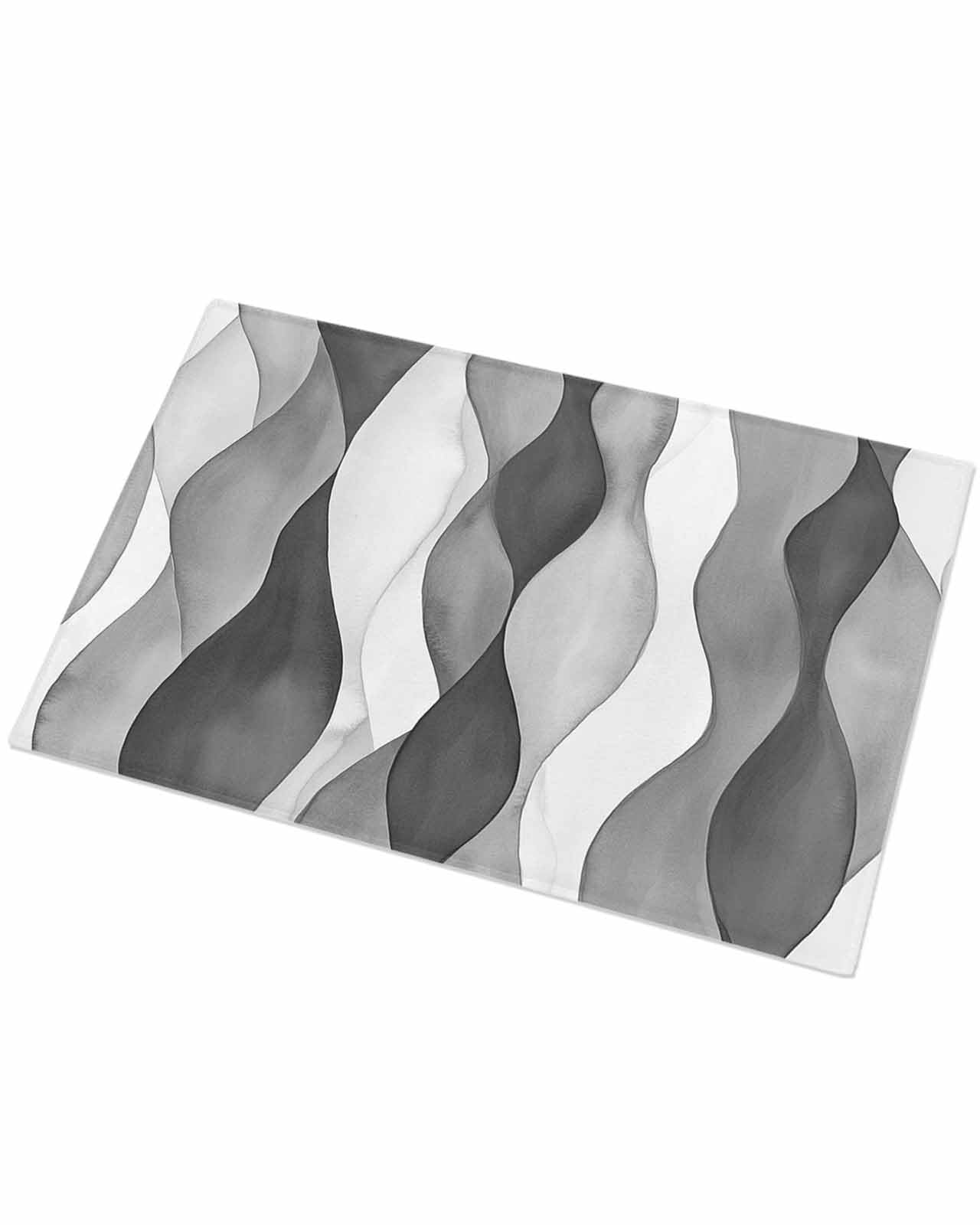 Indoor Doormat Abstract Grey Black Gradient Stripes,Shaggy Floor Mat with Non-Skid Backing Modern Ripple Striped,Machine Washable Plush Area Rug Carpets for Kitchen Nursery Bedroom