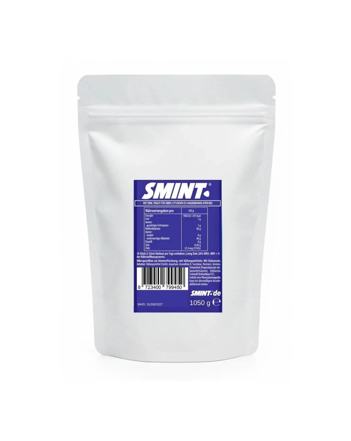 Smint 2H Clean Breath Peppermint, 1500stk Big-Pack Nachfüllpack Minz Pastillen im Folienbeutel, zum Nachfüllen, zuckerfrei, 2 Std frischer Atem