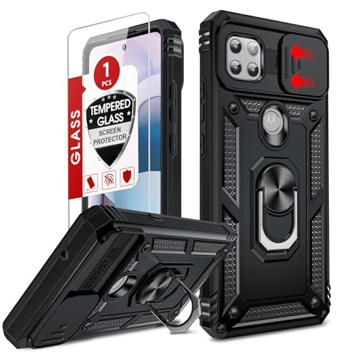 LeYi for Motorola One-5G Ace Case: Motorola One 5G UW Ace Case with Slide Camera Cover and Screen Protector, Shockproof Unlocked Phone Cover with Magnetic Ring Stand Funda para Moto One 5 G Ace, Black
