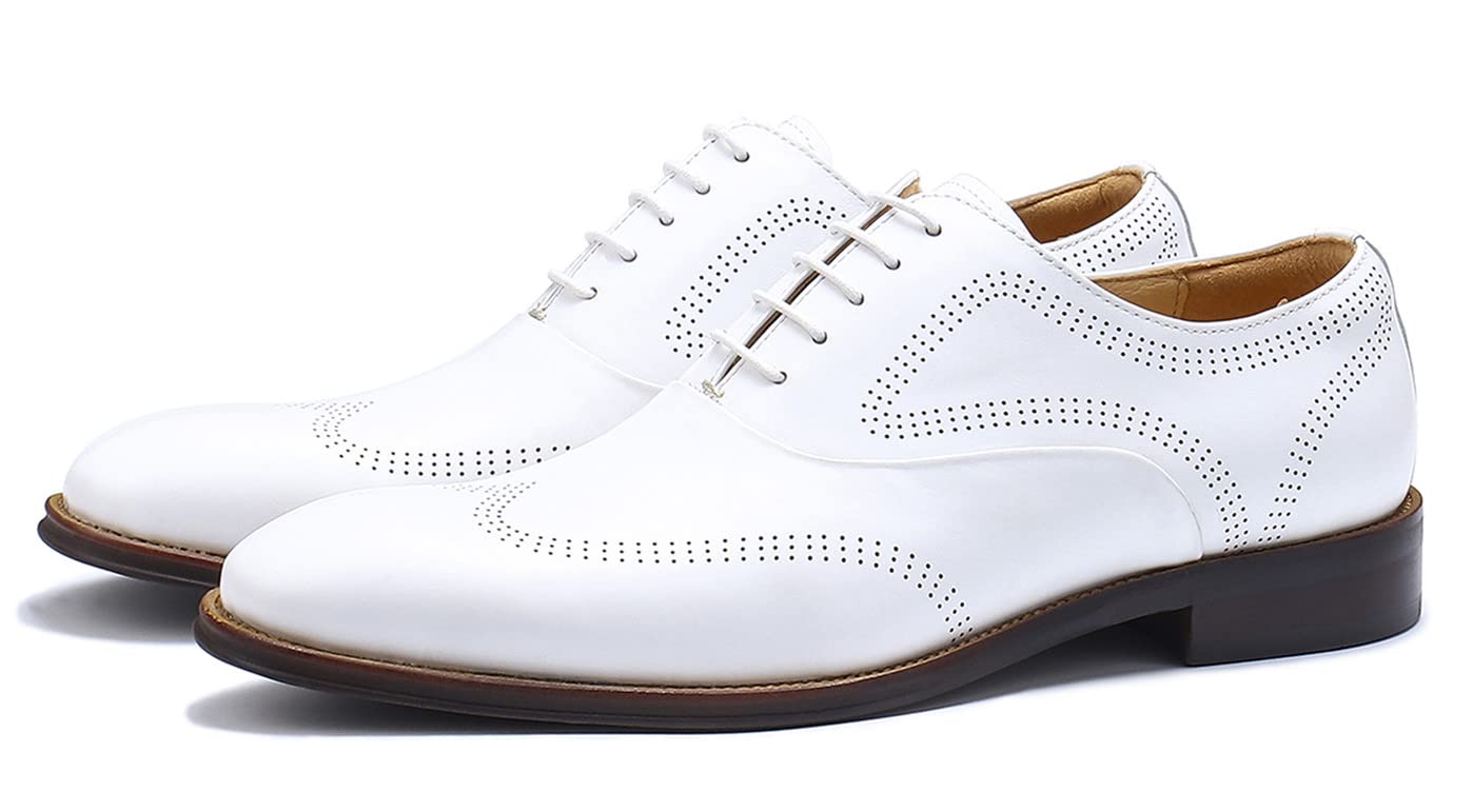 ivory men dress shoes Santimon Mens Business Formal Lace up Oxford Shoes for White Tuxedo