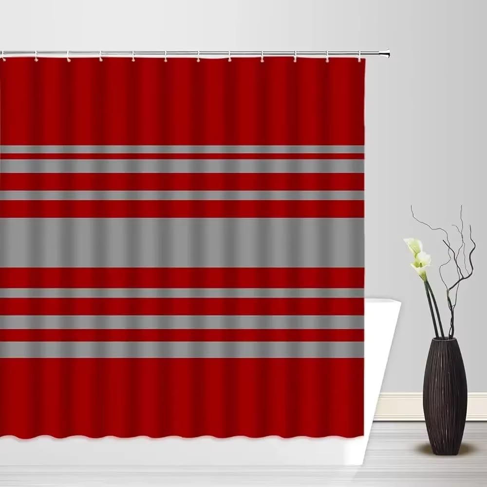 KELAIMI Simple Striped Shower Curtain - Modern Geometric Horizontal Stripe Bathroom Curtain with Hooks - Farmhouse Aesthetic Waterproof Bath Curtain Color 5 200X240Cm