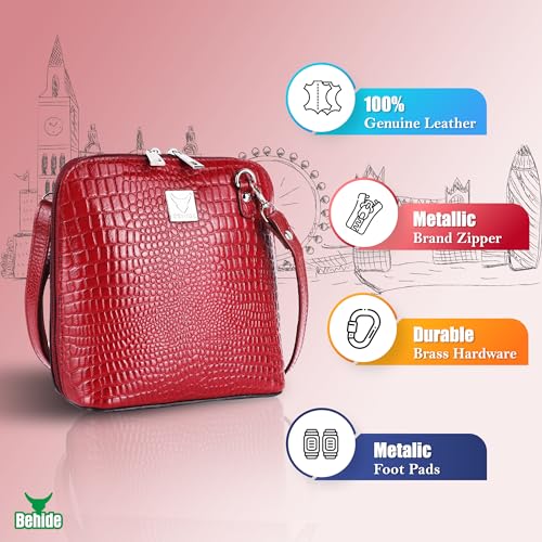 Image of BEHIDE Women's Genuine Leather Sling Bag - Stylish Cross-Body Handbag for Women, Adjustable Shoulder Strap