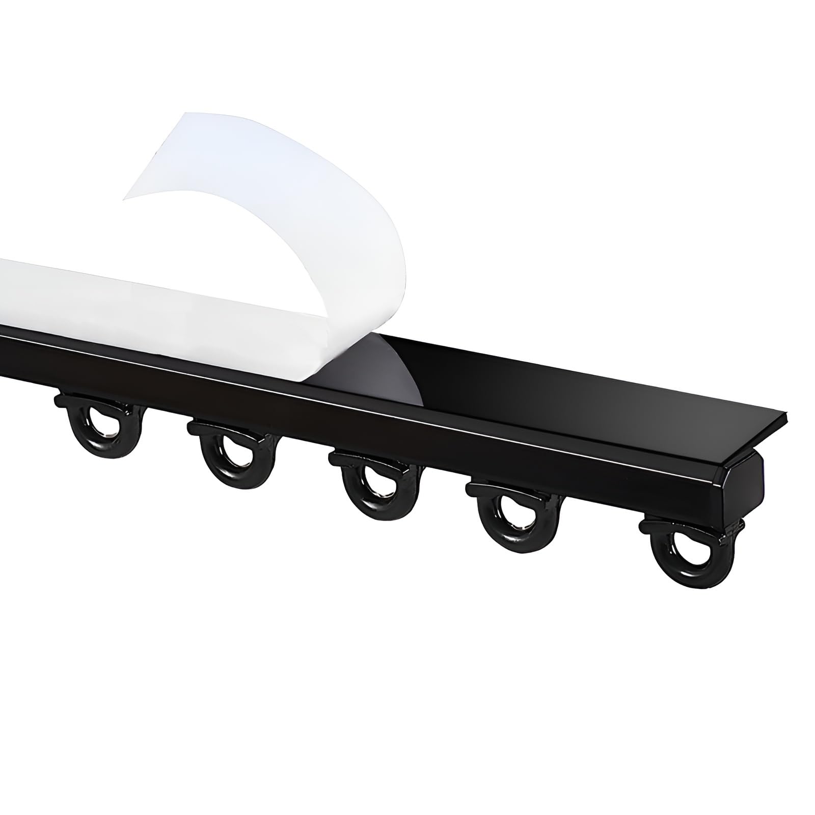 Self Adhesive Curtain Track, Ceiling And Wall Mounted Curtains Rail, No Drill Adhesive Curtain Rod For Living Room, Bedroom, Kitchen And More(Black-ceiling,90cm)