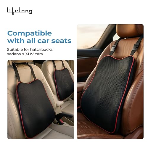 Image of Lifelong Back & Lumbar Support Car Seat Cushion | Memory Foam Car Pillow for Back Side | Office Chair & Seat Backrest for Back Pain Relief, Comfortable Long Drive & Daily Commute | Washable Cover