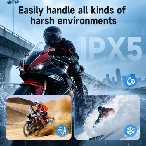 Image of EDYELL V2 Motorcycle Helmet Bluetooth Headset,Helmet Speakers with 2 Type Mics,Connects to 2 Phones at The Same Time Using Music & GPS,Compatible with All Helmets